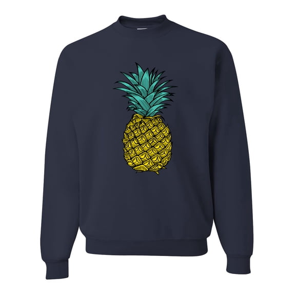 Wild Bobby, Trendy Tropical Pineapple, Fashion, Unisex Crewneck Graphic Sweatshirt, Navy, Large