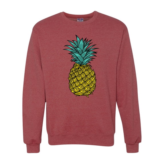 Wild Bobby, Trendy Tropical Pineapple, Fashion, Unisex Crewneck Graphic Sweatshirt, Vintage Heather Red, Large