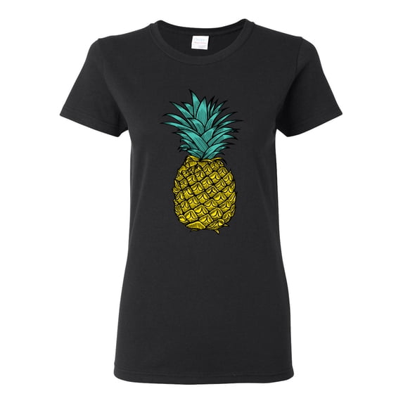 Wild Bobby, Trendy Tropical Pineapple, Fashion, Women Graphic Tee, Black, XX-Large