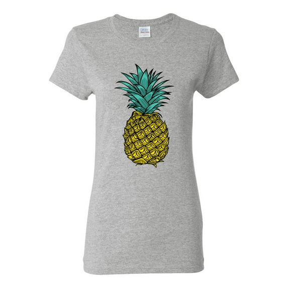 Wild Bobby, Trendy Tropical Pineapple, Fashion, Women Graphic Tee, Heather Grey, Small