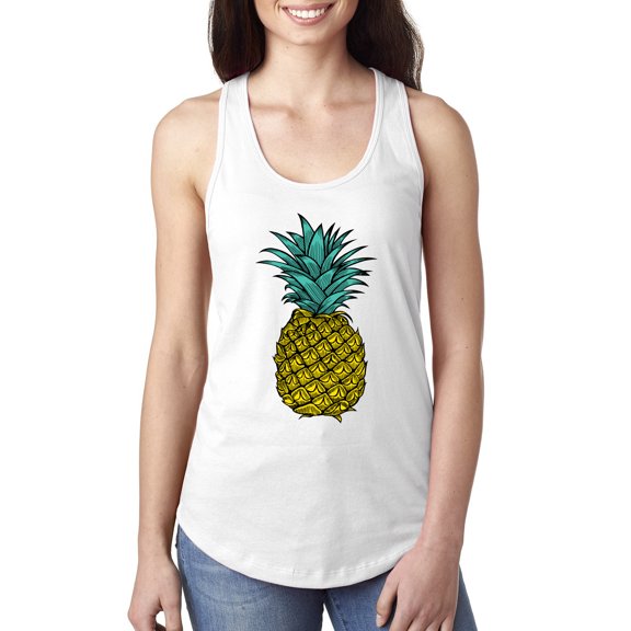 Wild Bobby, Trendy Tropical Pineapple, Fashion, Women Racerback Tank Top, White, Medium