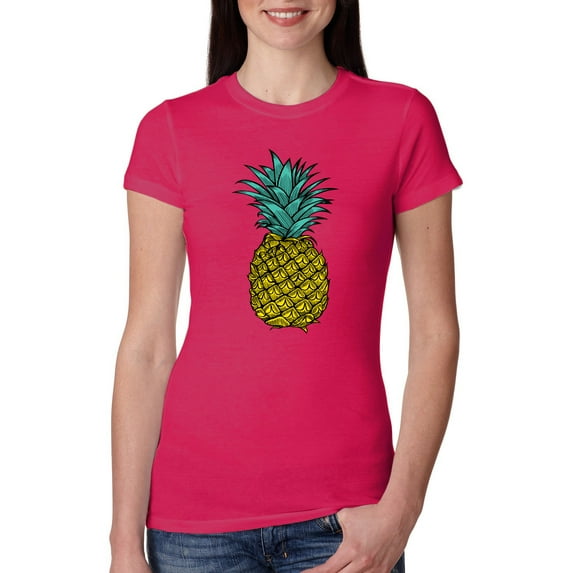 Wild Bobby, Trendy Tropical Pineapple, Fashion, Women Slim Fit Junior Tee, Raspberry, X-Large