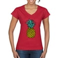 thumbnail image 1 of Wild Bobby, Trendy Tropical Pineapple, Fashion, Women Standard V-Neck Tee, Red, X-Large, 1 of 4