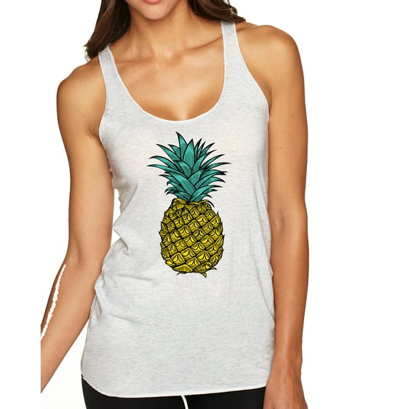 Wild Bobby, Trendy Tropical Pineapple, Fashion, Women Tri-Blend Racerback Tank Top, Heather White, X-Large
