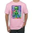 thumbnail image 1 of Wild Bobby, Trippy Alien in Space Peace Hand Pop Culture Men's Graphic T-Shirt, Light Pink, 4XL, 1 of 3