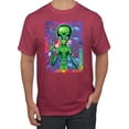 thumbnail image 1 of Wild Bobby, Trippy Alien in Space Peace Hand Pop Culture Men's Graphic T-Shirt, Vintage Heather Red, 3XL, 1 of 3