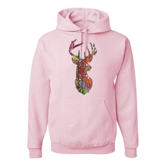 Wild Bobby, Trippy Colorful Buck Head Rainbow Hunting Deer Mosaic | Mens Animal Lover Hooded Sweatshirt Graphic Hoodie, Light Pink, Medium