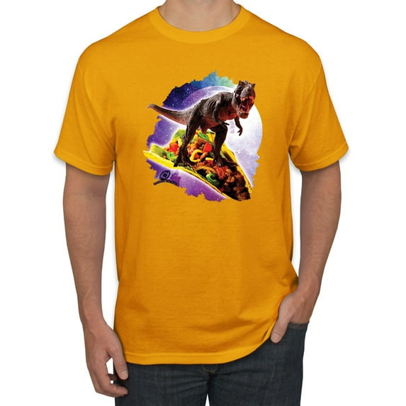 Wild Bobby, Trippy Galactic T-Rex on Taco, Pop Culture, Men Graphic Tees, Gold, Medium