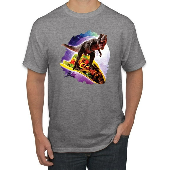 Wild Bobby, Trippy Galactic T-Rex on Taco, Pop Culture, Men Graphic Tees, Heather Grey, Large