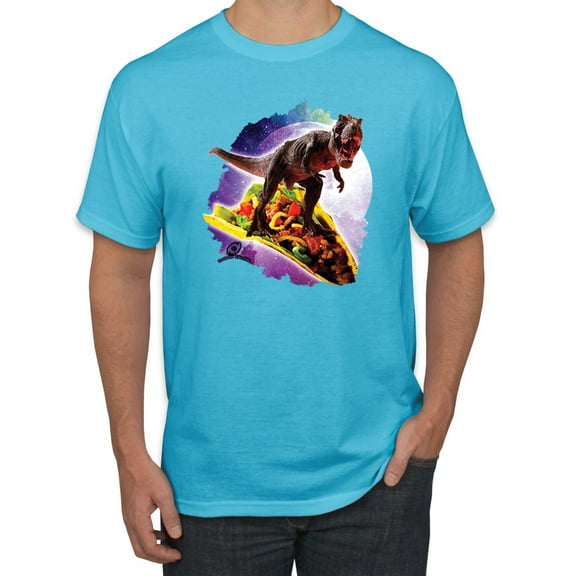 Wild Bobby, Trippy Galactic T-Rex on Taco, Pop Culture, Men Graphic Tees, Light Turquoise, X-Large