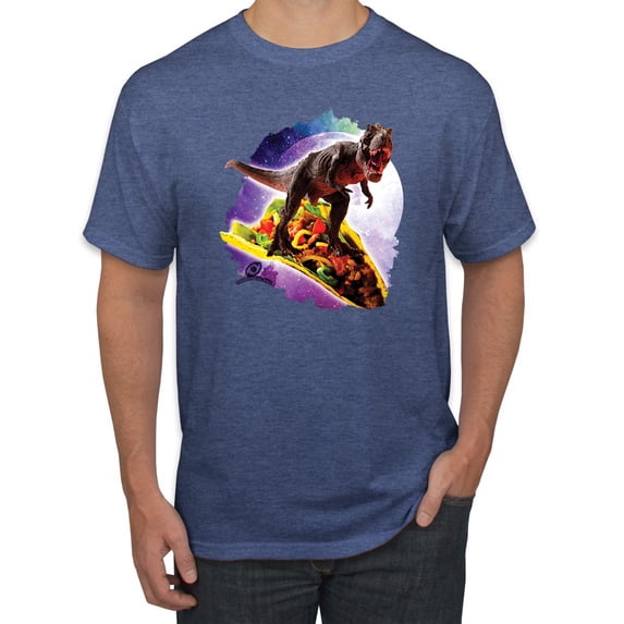 Wild Bobby, Trippy Galactic T-Rex on Taco, Pop Culture, Men Graphic Tees, Vintage Heather Blue, X-Large