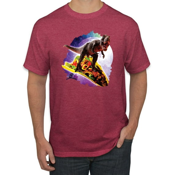 Wild Bobby, Trippy Galactic T-Rex on Taco, Pop Culture, Men Graphic Tees, Vintage Heather Red, 3XL