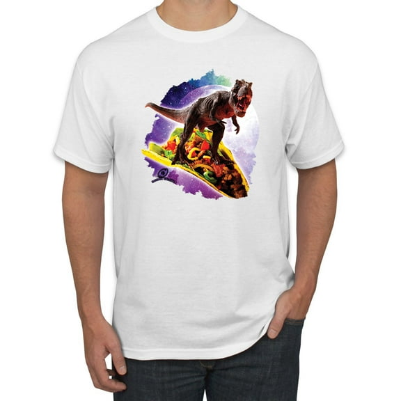 Wild Bobby, Trippy Galactic T-Rex on Taco, Pop Culture, Men Graphic Tees, White, X-Large
