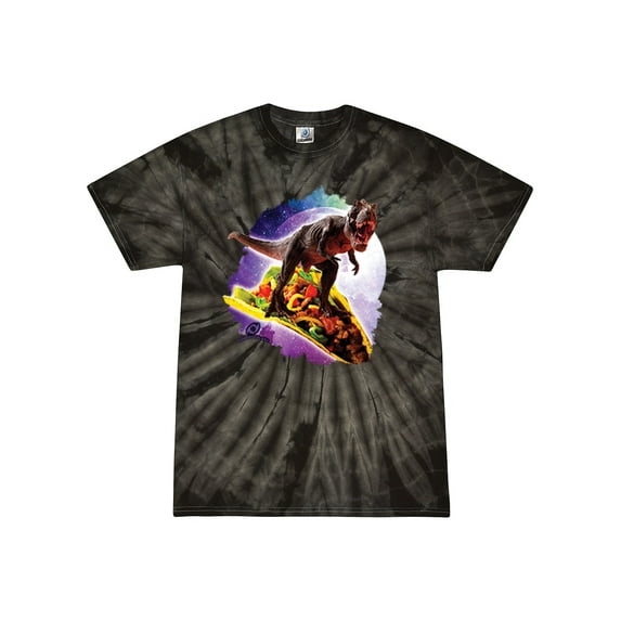 Wild Bobby, Trippy Galactic T-Rex on Taco, Pop Culture, Tie-Dye Tees, Spiral Black, Large