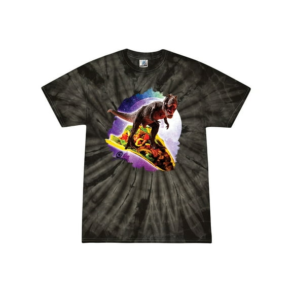 Wild Bobby, Trippy Galactic T-Rex on Taco, Pop Culture, Tie-Dye Tees, Spiral Black, X-Large