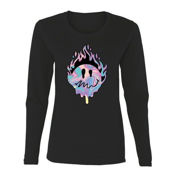 Wild Bobby Trippy Happy Face Women Graphic Long Sleeve Tee