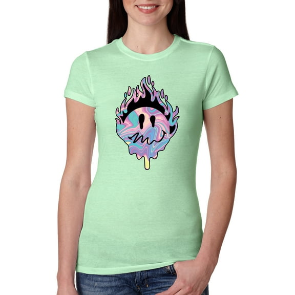 Wild Bobby Trippy Happy Face Women Slim Fit Junior Tee