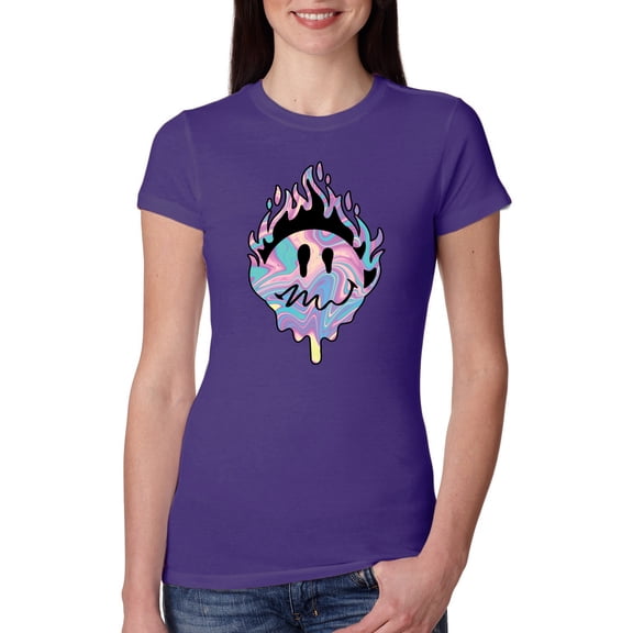 Wild Bobby Trippy Happy Face Women Slim Fit Junior Tee