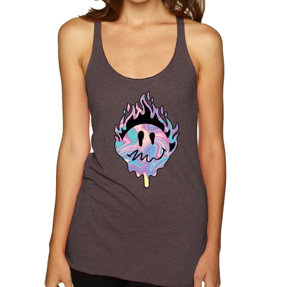 Wild Bobby Trippy Happy Face Women Tri-Blend Racerback Tank Top