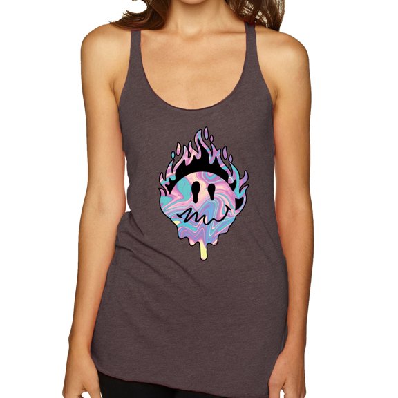 Wild Bobby Trippy Happy Face Women Tri-Blend Racerback Tank Top