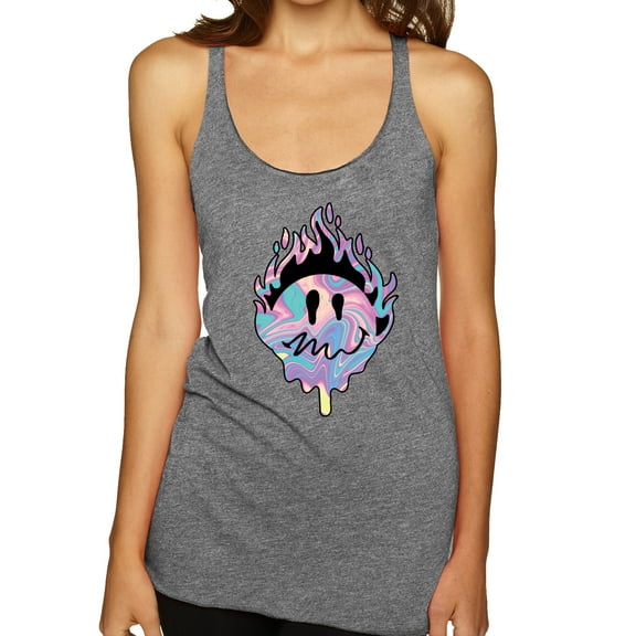 Wild Bobby Trippy Happy Face Women Tri-Blend Racerback Tank Top