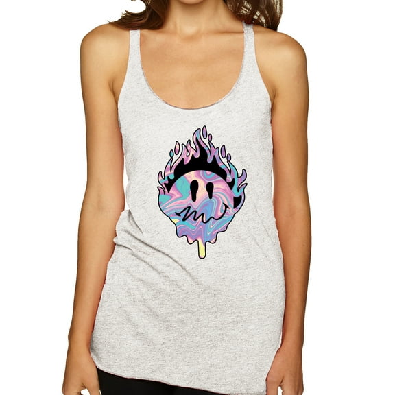 Wild Bobby Trippy Happy Face Women Tri-Blend Racerback Tank Top