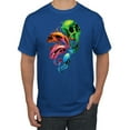thumbnail image 1 of Wild Bobby, Trippy Neon Melting Skulls Men's Graphic T-Shirt, Royal, 4XL, 1 of 3