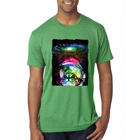 Wild Bobby, Trippy Neon Space Astronaut Lunar Cat | Mens Cat Lover Premium Tri Blend T-Shirt, Envy, Large
