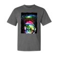thumbnail image 1 of Wild Bobby, Trippy Neon Space Astronaut Lunar Cat, Streetwear, Garment-Dyed Washed Look Short Sleeve T-Shirt, Charcoal, 2XL, 1 of 3