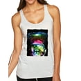 thumbnail image 1 of Wild Bobby, Trippy Neon Space Astronaut Lunar Cat | Womens Cat Lover Premium Tri-Blend Racerback Tank Top, Heather White, Small, 1 of 4
