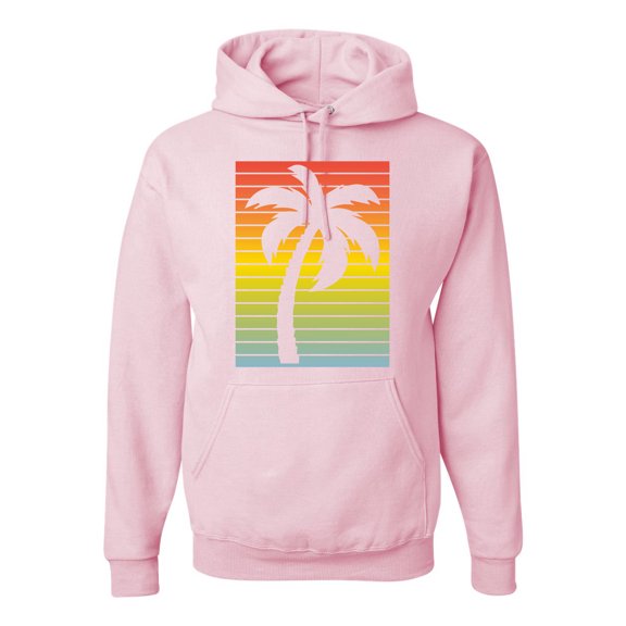 Wild Bobby, Tropical Palm Tree Silhouette | Mens Pop Culture Hooded Sweatshirt Graphic Hoodie, Light Pink, 3XL