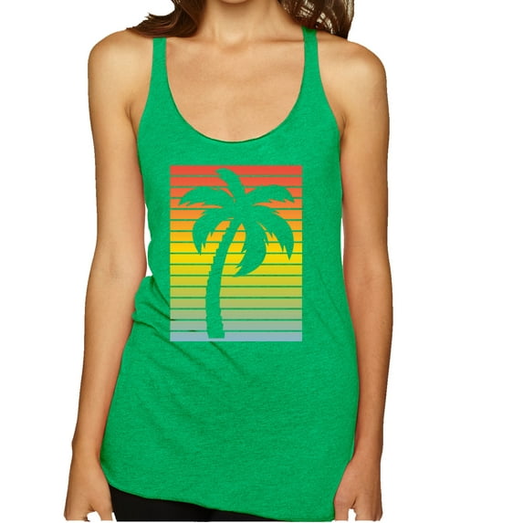 Wild Bobby, Tropical Palm Tree Silhouette | Womens Pop Culture Premium Tri-Blend Racerback Tank Top, Envy, Small