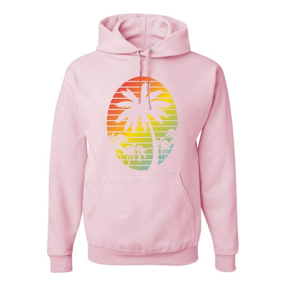 Tropical Palm Trees Silhouettes with Sunset | Mens Pop Culture Hooded Sweatshirt Graphic Hoodie, Light Pink, Large