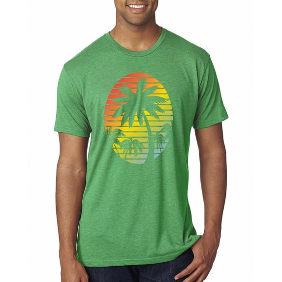 Wild Bobby, Tropical Palm Trees Silhouettes with Sunset | Mens Pop Culture Premium Tri Blend T-Shirt, Envy, Medium