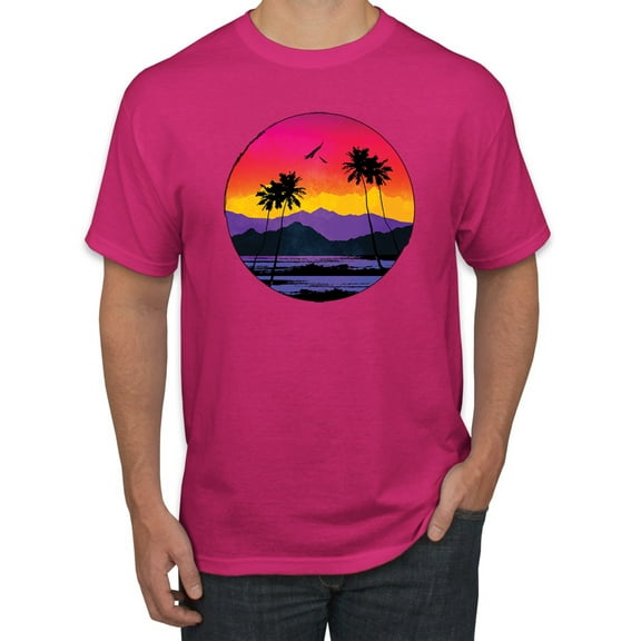 Wild Bobby, Tropical Paradise Beach Sunset, Streetwear, Men Graphic Tees, Fuschia, 2XL