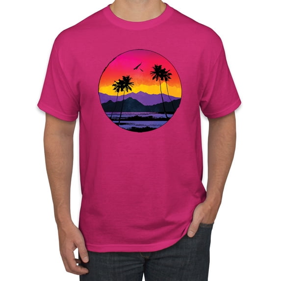 Wild Bobby, Tropical Paradise Beach Sunset, Streetwear, Men Graphic Tees, Fuschia, 4XL