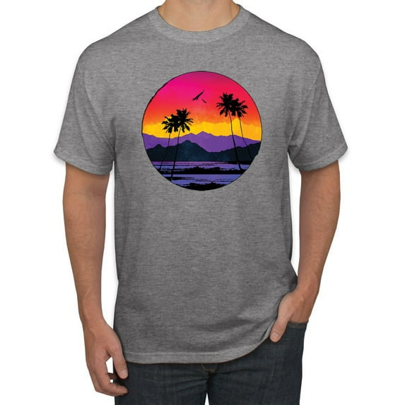 Wild Bobby, Tropical Paradise Beach Sunset, Streetwear, Men Graphic Tees, Heather Grey, 5XL