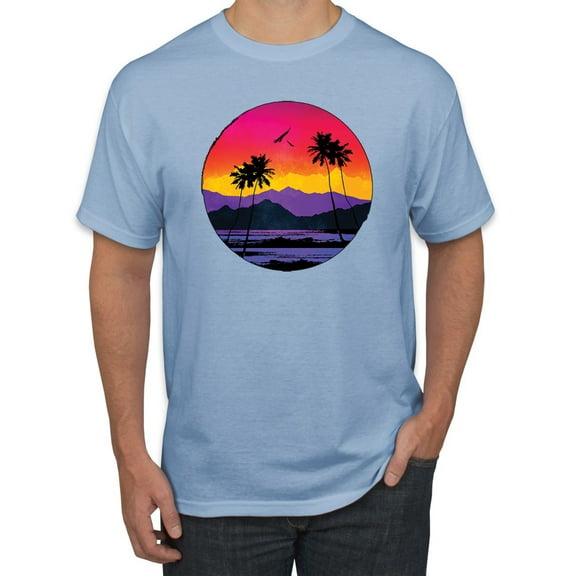 Wild Bobby, Tropical Paradise Beach Sunset, Streetwear, Men Graphic Tees, Light Blue, Small