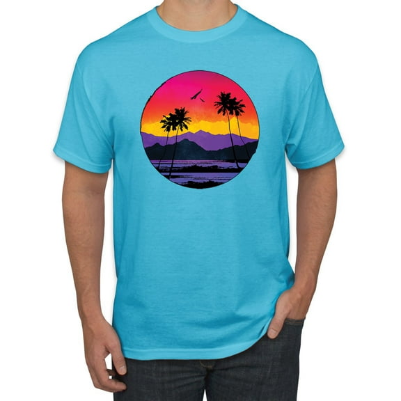 Wild Bobby, Tropical Paradise Beach Sunset, Streetwear, Men Graphic Tees, Light Turquoise, Medium