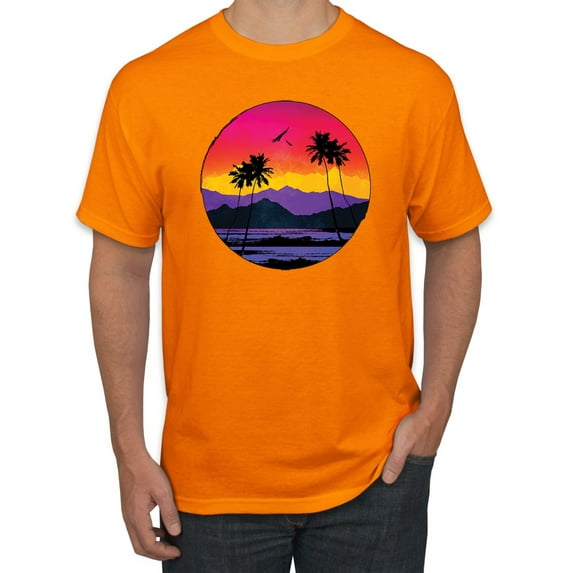 Wild Bobby, Tropical Paradise Beach Sunset, Streetwear, Men Graphic Tees, Orange, Small