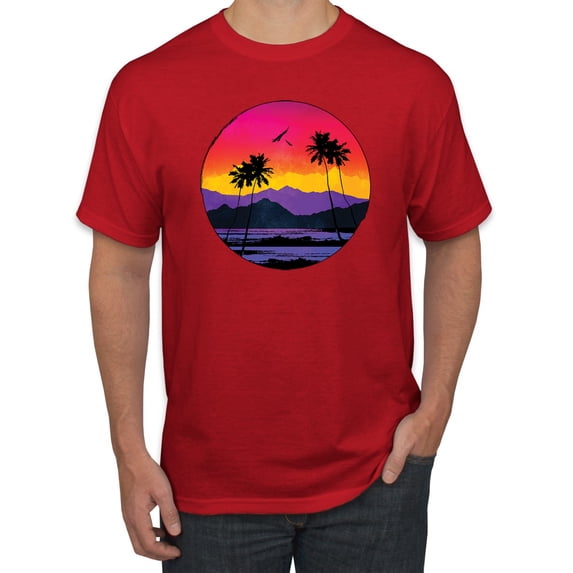 Wild Bobby, Tropical Paradise Beach Sunset, Streetwear, Men Graphic Tees, Red, 2XL
