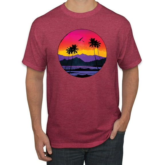 Wild Bobby, Tropical Paradise Beach Sunset, Streetwear, Men Graphic Tees, Vintage Heather Red, Medium