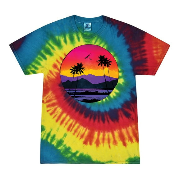 Wild Bobby, Tropical Paradise Beach Sunset, Streetwear, Tie-Dye Tees, Reactive Rainbow, Medium
