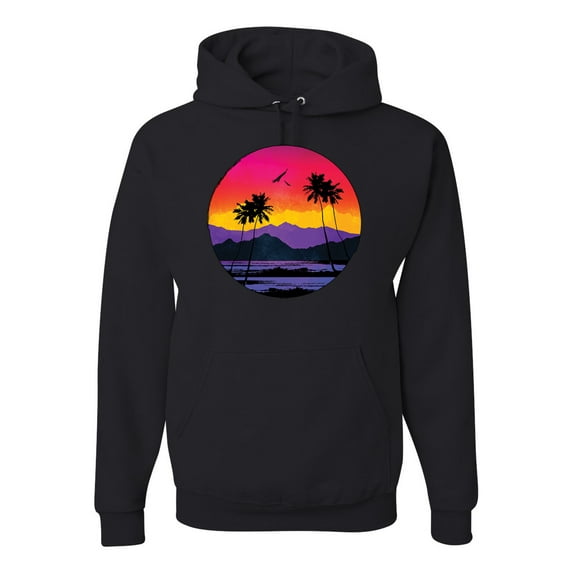 Wild Bobby, Tropical Paradise Beach Sunset, Streetwear, Unisex Graphic Hoodie Sweatshirt, Black, Small
