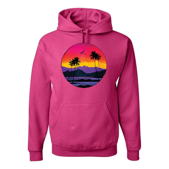 Wild Bobby, Tropical Paradise Beach Sunset, Streetwear, Unisex Graphic Hoodie Sweatshirt, Fuschia, Large