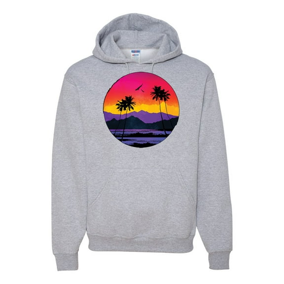 Wild Bobby, Tropical Paradise Beach Sunset, Streetwear, Unisex Graphic Hoodie Sweatshirt, Heather Grey, Large