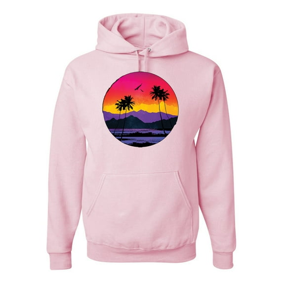 Wild Bobby, Tropical Paradise Beach Sunset, Streetwear, Unisex Graphic Hoodie Sweatshirt, Light Pink, 3XL