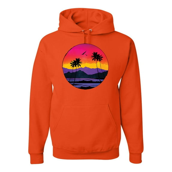 Wild Bobby, Tropical Paradise Beach Sunset, Streetwear, Unisex Graphic Hoodie Sweatshirt, Orange, Small
