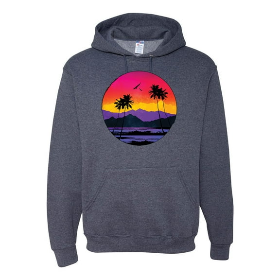 Wild Bobby, Tropical Paradise Beach Sunset, Streetwear, Unisex Graphic Hoodie Sweatshirt, Vintage Heather Navy, Medium