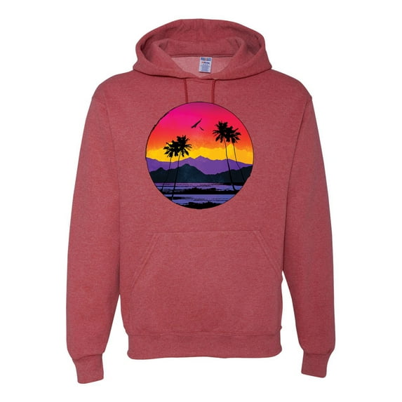 Wild Bobby, Tropical Paradise Beach Sunset, Streetwear, Unisex Graphic Hoodie Sweatshirt, Vintage Heather Red, Small